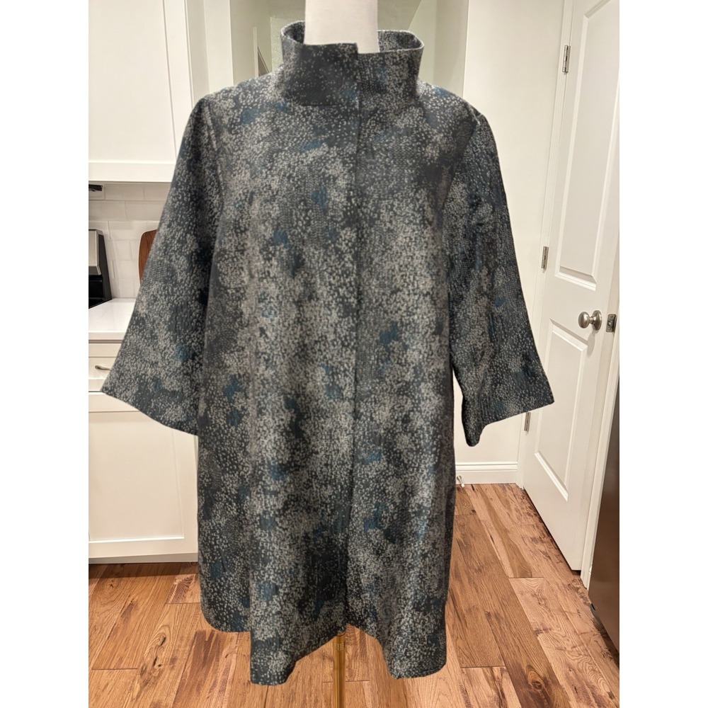 Eileen Fisher Cosmos Jacquard A-Line  Jacket Gray Blue Silk Blend Womens M $598